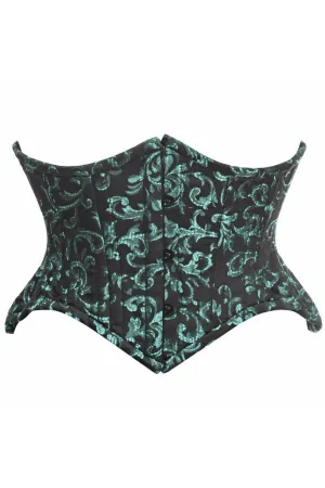 Top Drawer Black/Green Brocade Double Steel Boned Mini Cincher Corset