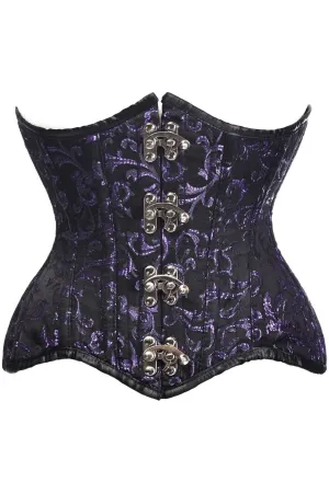 Top Drawer Black/Purple Brocade Double Steel Boned Under Bust Corset