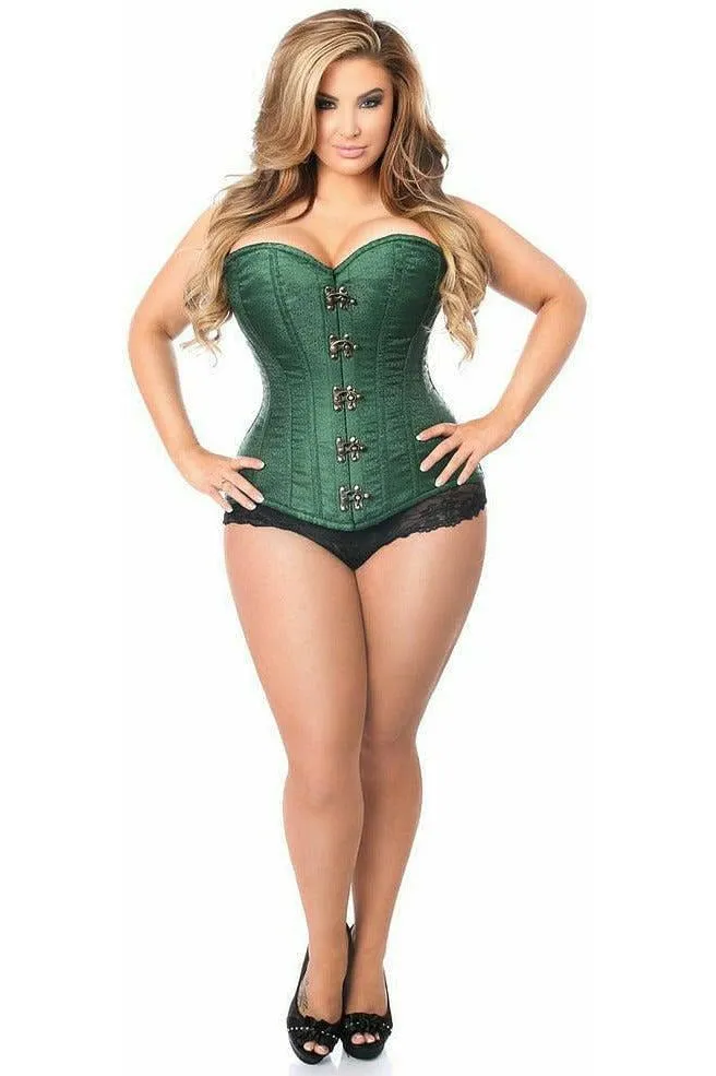 Top Drawer Dark Green Brocade Steel Boned Corset w/Clasp Closure