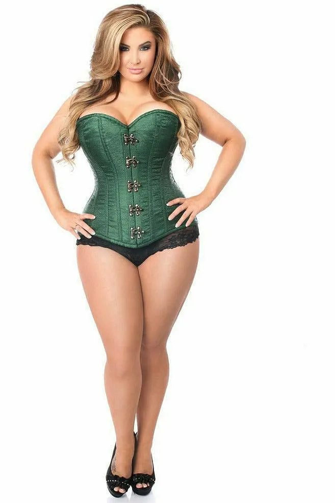 Top Drawer Dark Green Brocade Steel Boned Corset w/Clasp Closure