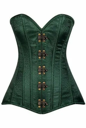 Top Drawer Dark Green Brocade Steel Boned Corset w/Clasp Closure