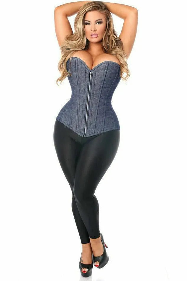 Top Drawer Denim Blue Steel Boned Overbust Corset w/Zipper