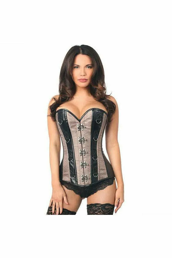 Top Drawer Gunmetal Brocade & Faux Leather Steel Boned Corset