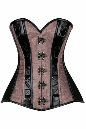 Top Drawer Gunmetal Brocade & Faux Leather Steel Boned Corset