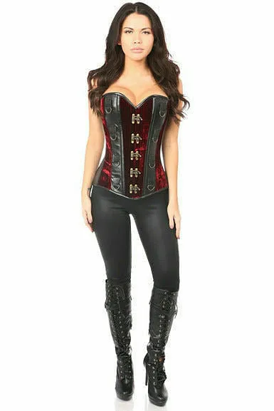 Top Drawer Red Velvet & Faux Leather Steel Boned Corset