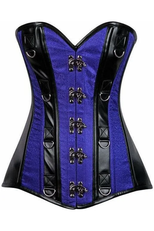 Top Drawer Royal Blue Brocade & Faux Leather Steel Boned Corset