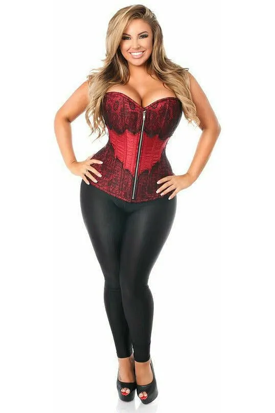 Top Drawer Wine Brocade Steel Boned Corset w/Black Eyelash Lace