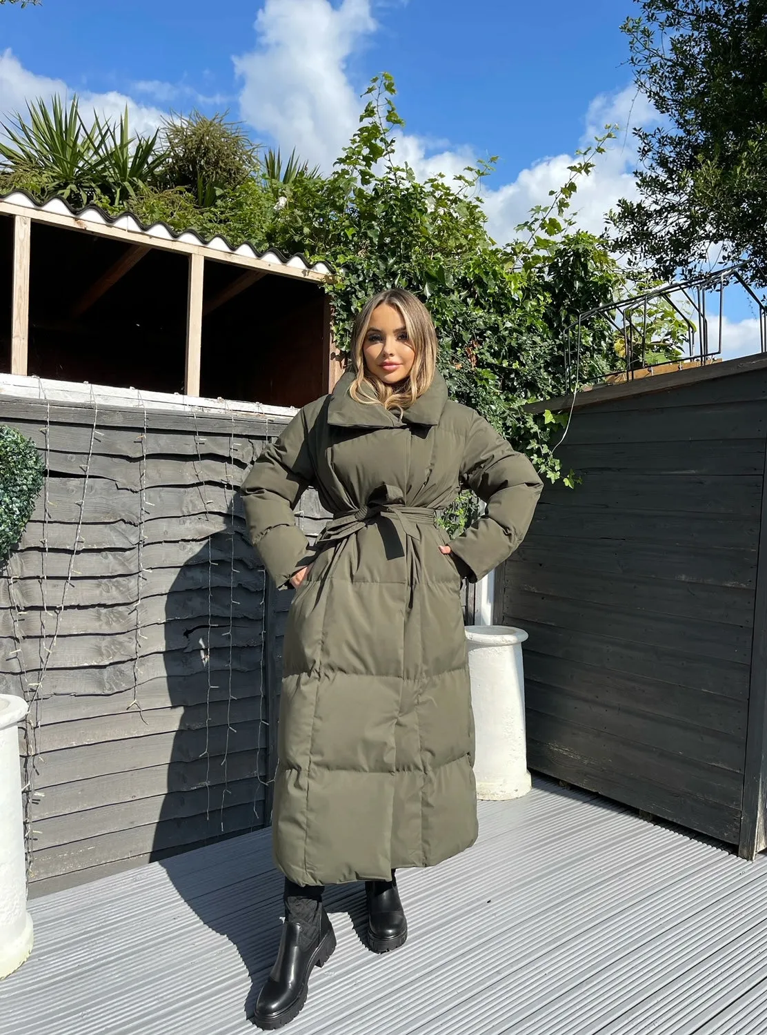 Trisha Long Padded Duvet Trench Coat - Khaki