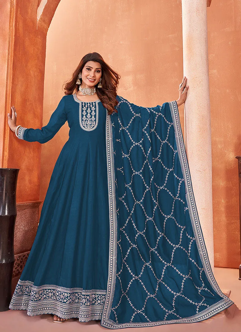 Turquoise Embroidery Wedding Anarkali Suit