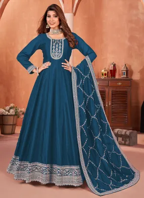 Turquoise Embroidery Wedding Anarkali Suit