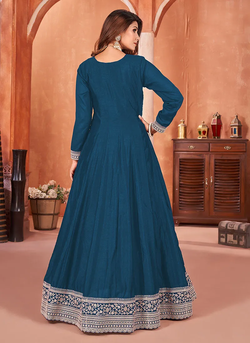 Turquoise Embroidery Wedding Anarkali Suit