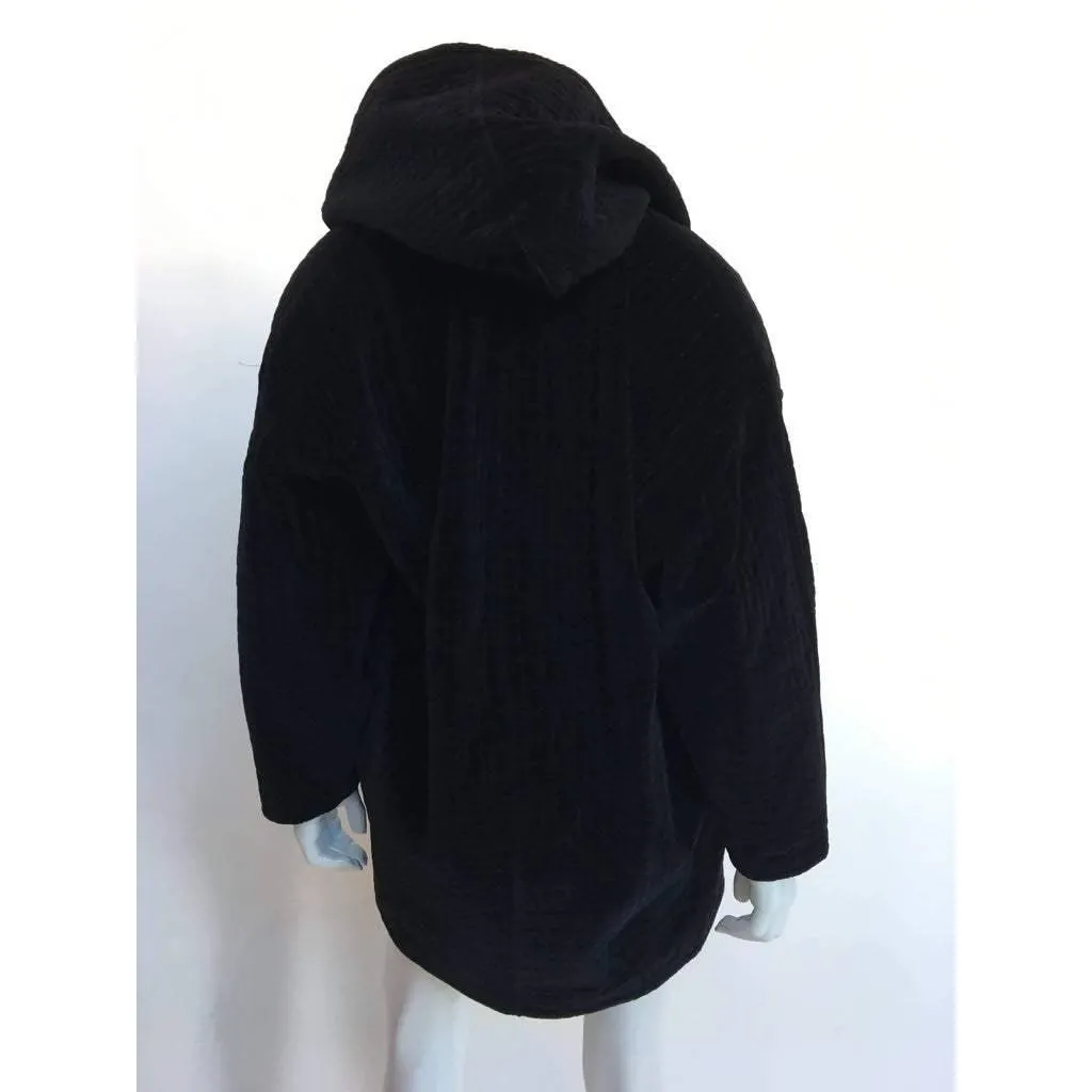 VERSACE Black Velvet Oversized Hooded Coat | Size L/XL