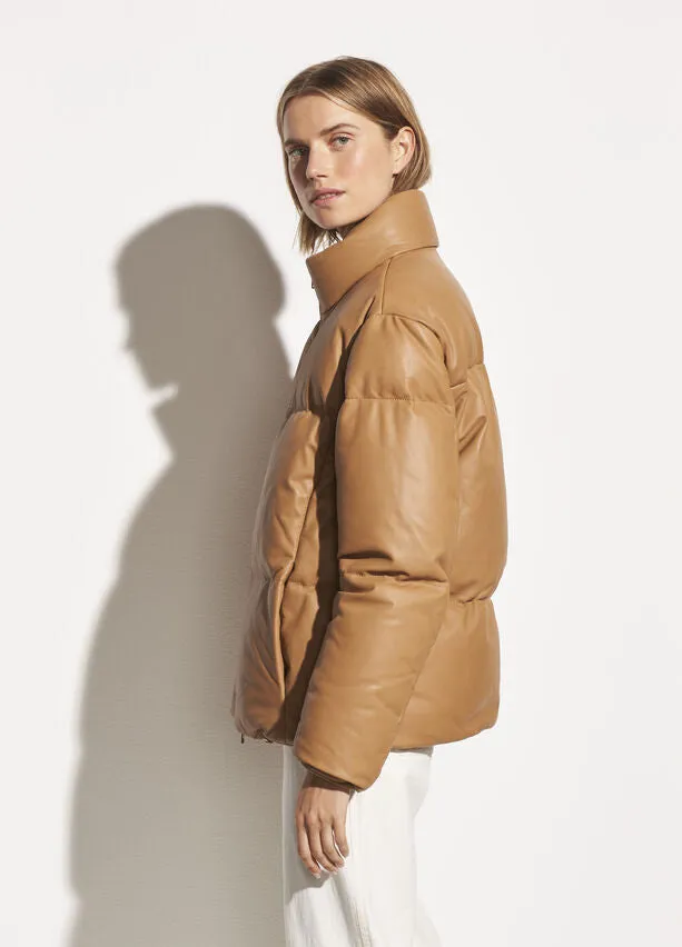 Vince - Leather Puffer Jacket in Dark Camel