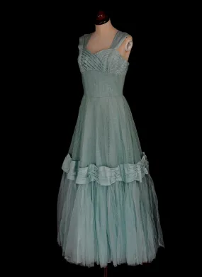 Vintage 1950s Blue Lace Formal Gown