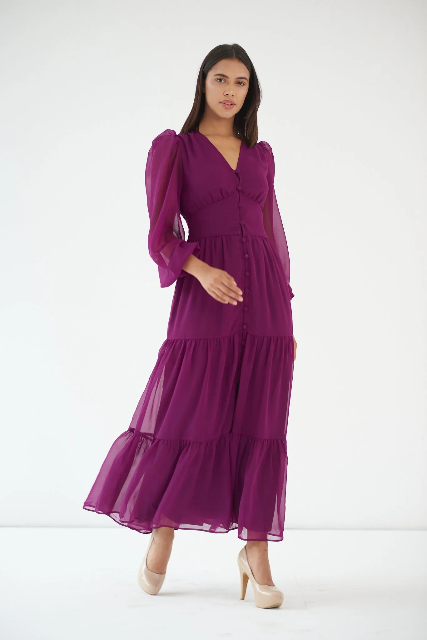 Violet Fit and Flare Georgette maxi dress