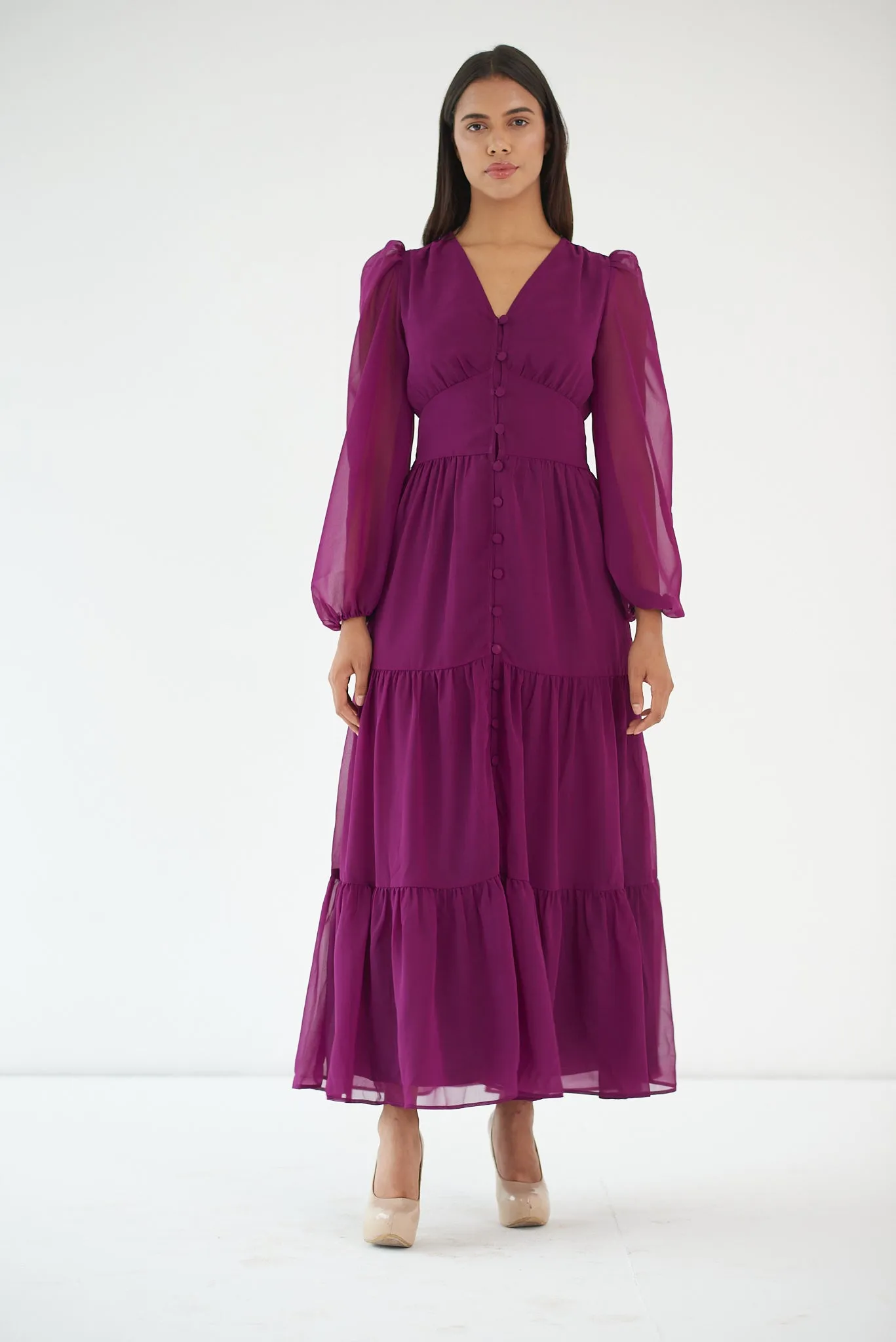 Violet Fit and Flare Georgette maxi dress