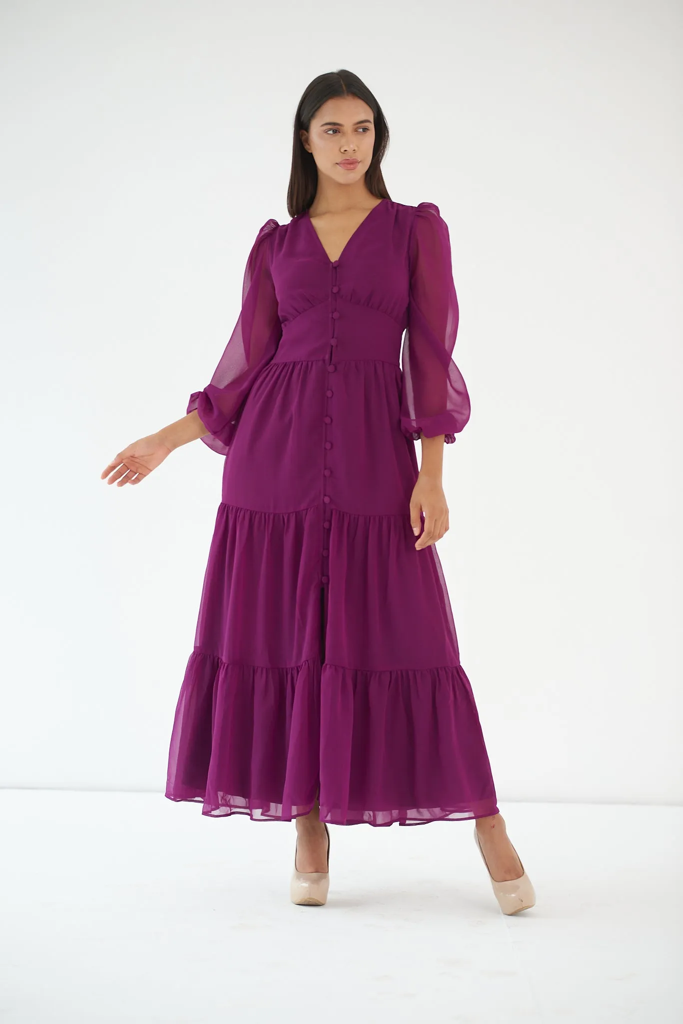 Violet Fit and Flare Georgette maxi dress