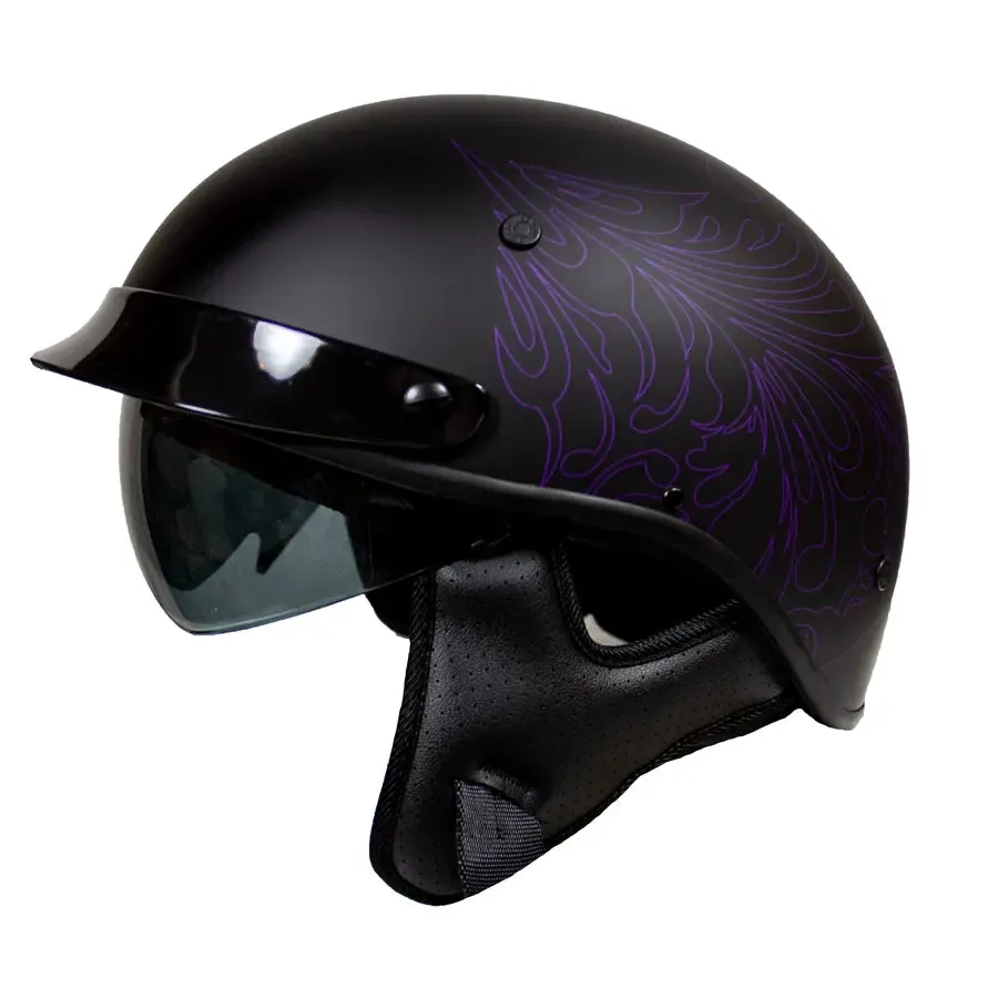 VOSS 707FRP Purple Paisley Half Helmet with Peak