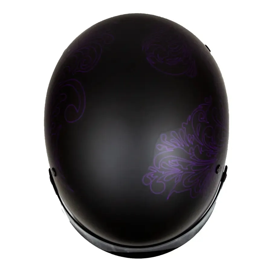 VOSS 707FRP Purple Paisley Half Helmet with Peak