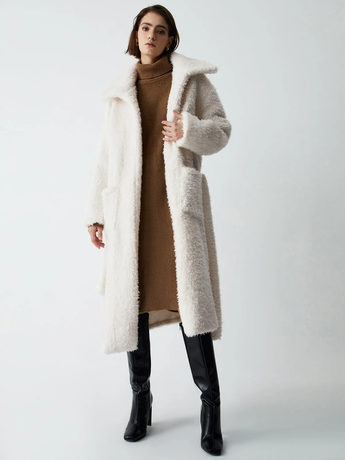 Warm Embrace Graceful Furry Trench Coat