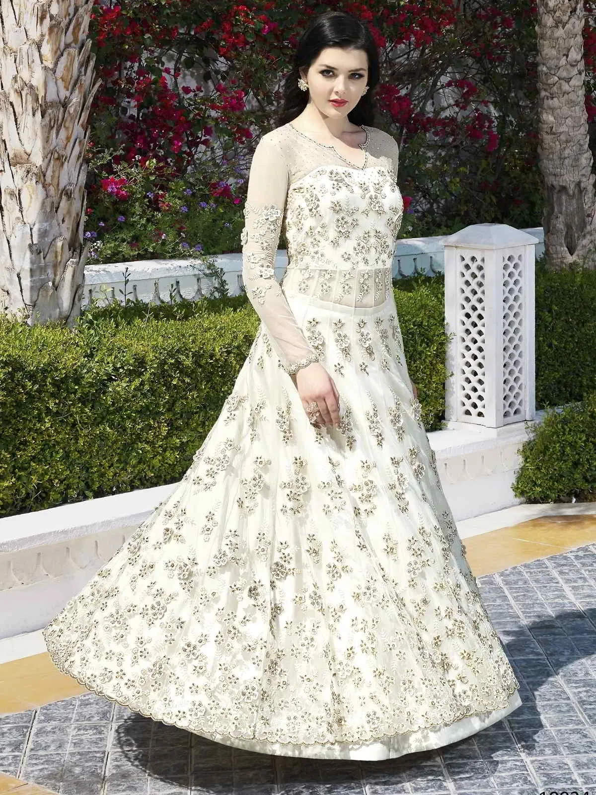 White And Pink Embroidered Anarkali Lehenga And Pant Suit