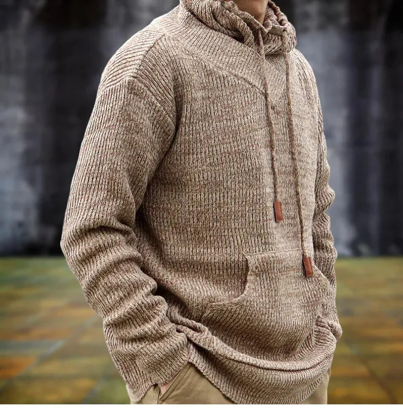 Wiaofellas Stacked Collar Sweater Men's Casual Round Neck Knitted Pullover Men's Pullover Knitted Wool Sweater Casual Pullover Sweater Coat