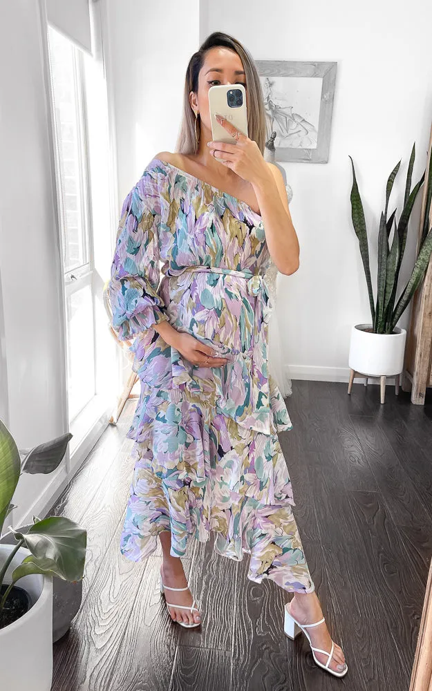 Willow Long Sleeve Maxi Dress - Aqua Lilac Floral