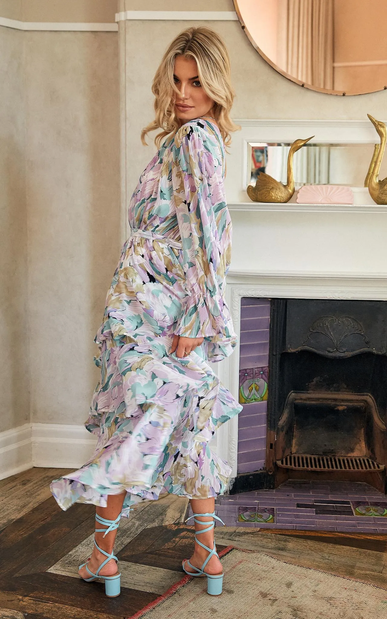 Willow Long Sleeve Maxi Dress - Aqua Lilac Floral