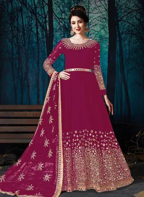 Wine Mirror Embroidered Designer Anarkali Suit