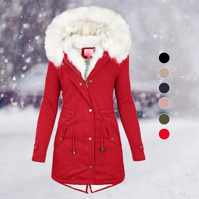 Women Winter Parka Coat Fur Collar Hooded Jacket