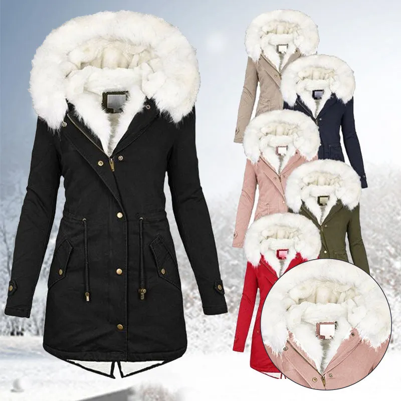 Women Winter Parka Coat Fur Collar Hooded Jacket