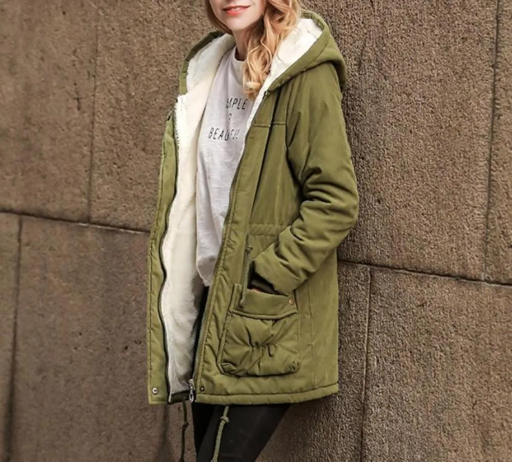 Womens Army Green Hooded Parka Coat