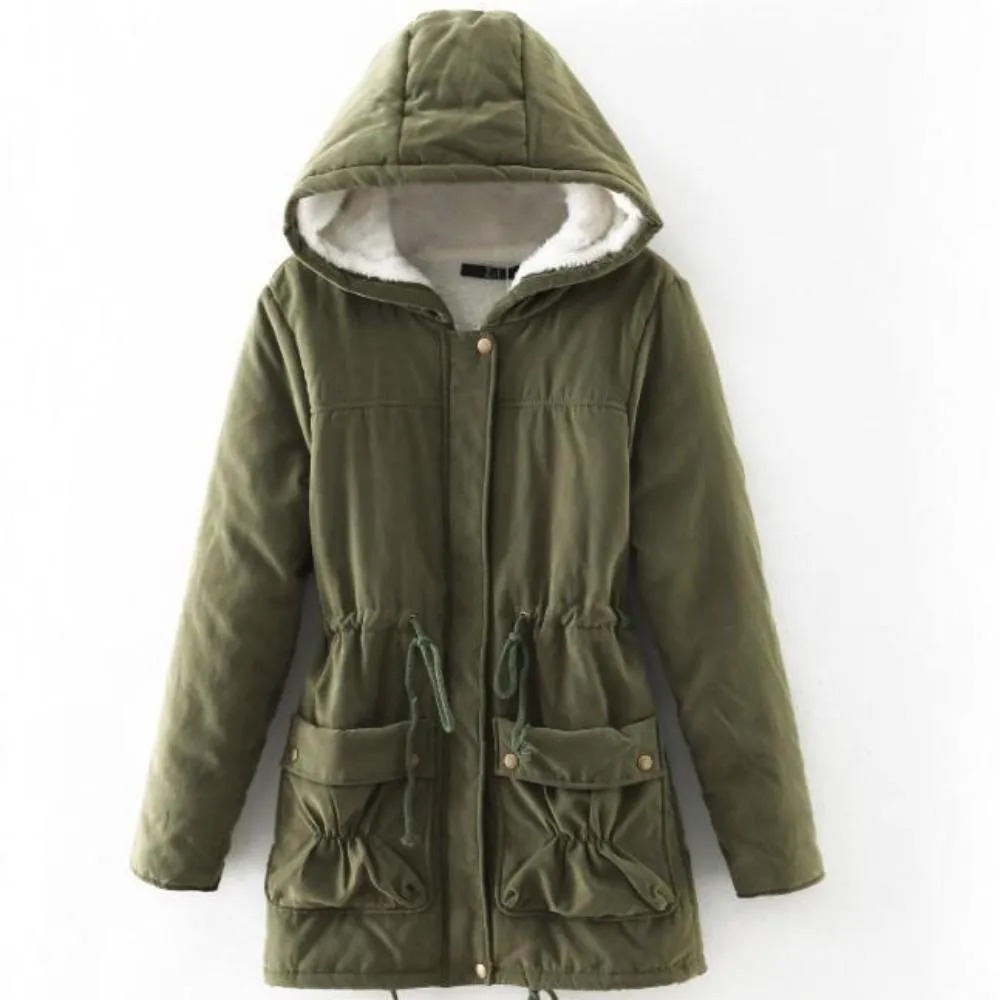 Womens Army Green Hooded Parka Coat