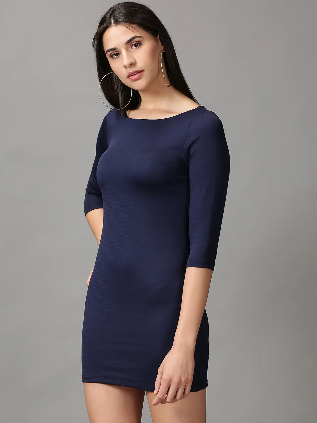 Women's Blue Solid Bodycon Dress