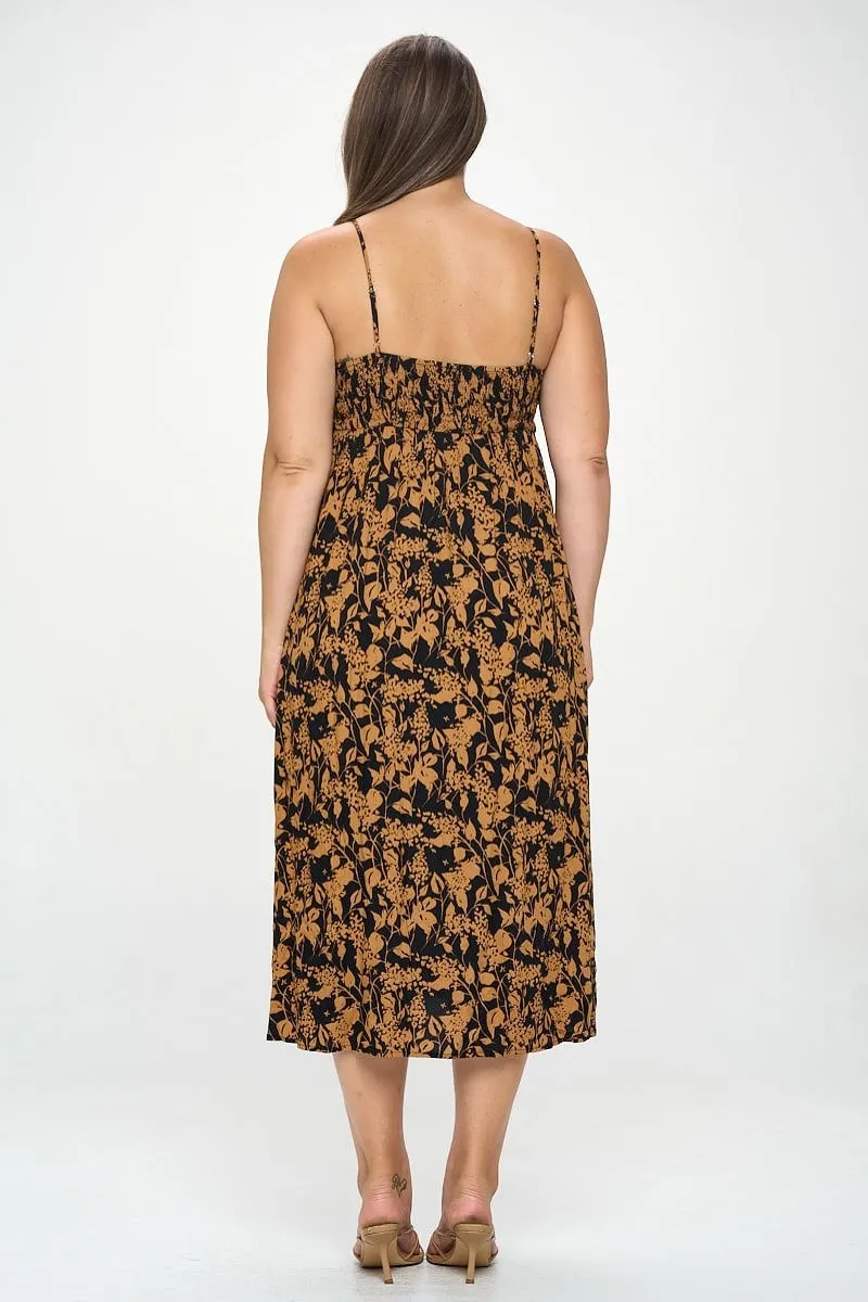 Women's botanical print front tie maxi dress