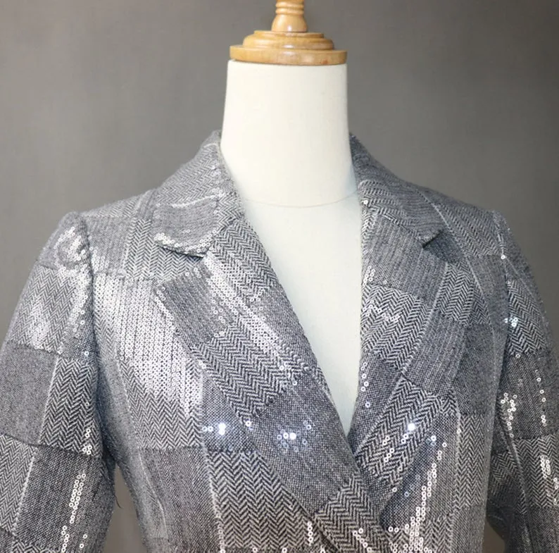 Women's Designer Inspired CUSTOM MADE Pearl Sequined Jacket Coat Blazer Shorts/Skirts