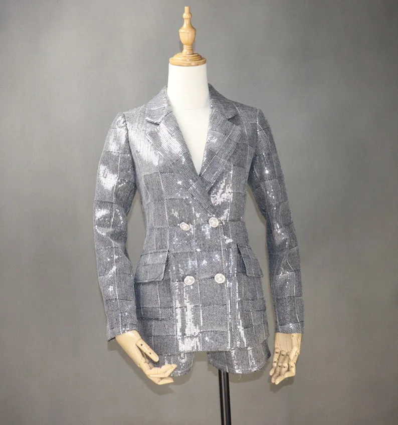 Women's Designer Inspired CUSTOM MADE Pearl Sequined Jacket Coat Blazer Shorts/Skirts