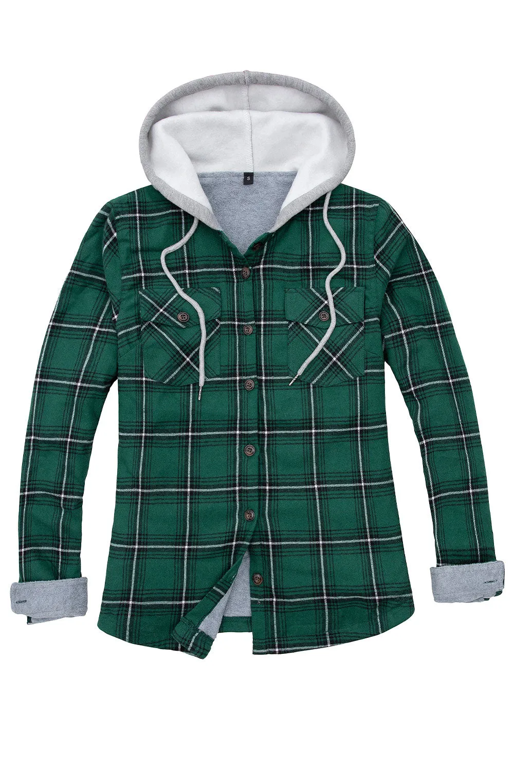 Women's Fleece Lined Flannel Shirt,Button Down Plaid Hooded Jacket