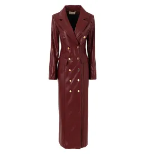 Women's  Long sleeves leather trench coat