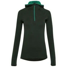 Womens Merino 200 Zip Neck Hoodie (Forest)