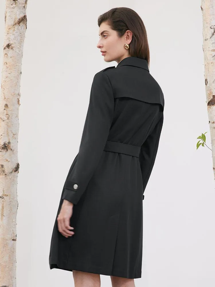 Worsted Wool Trench Coat With Belt