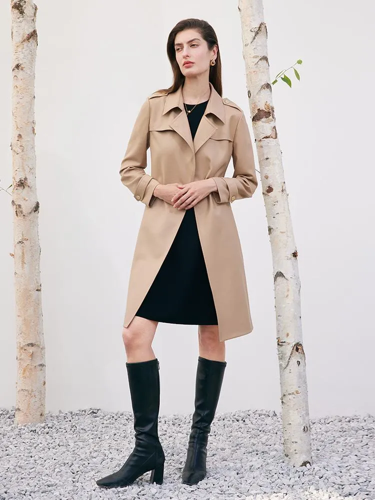 Worsted Wool Trench Coat With Belt