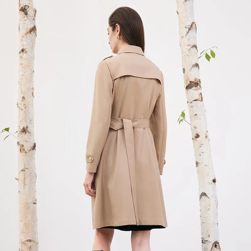 Worsted Wool Trench Coat With Belt