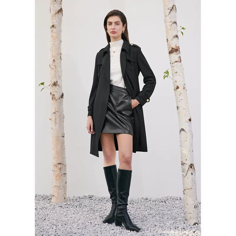 Worsted Wool Trench Coat With Belt