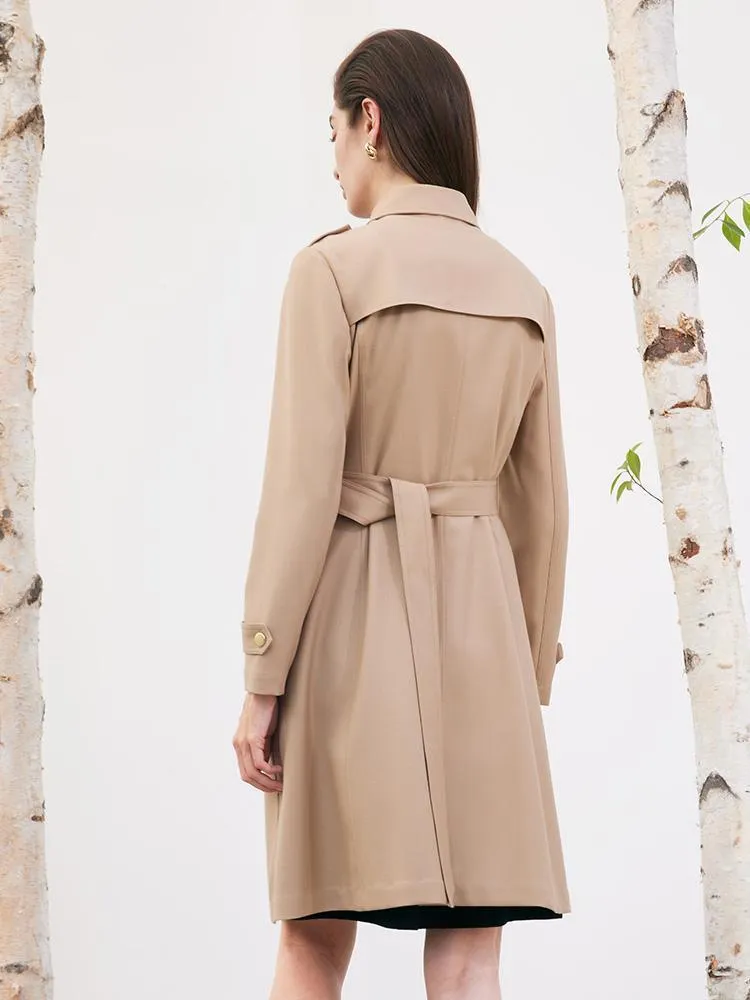 Worsted Wool Trench Coat With Belt