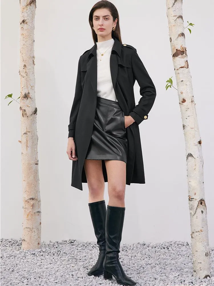 Worsted Wool Trench Coat With Belt