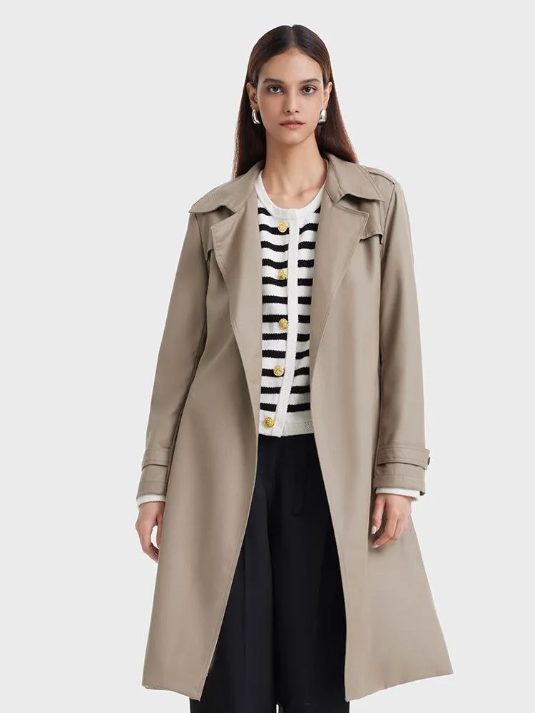 Worsted Wool Trench Coat With Belt