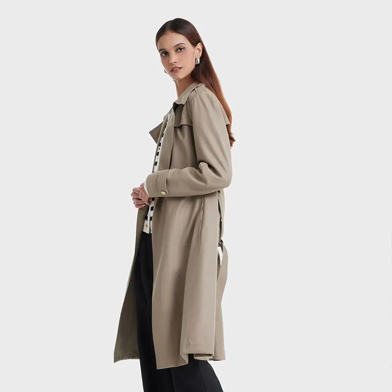 Worsted Wool Trench Coat With Belt