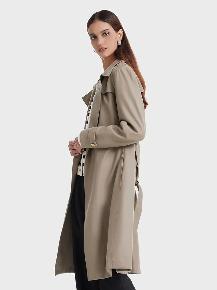 Worsted Wool Trench Coat With Belt