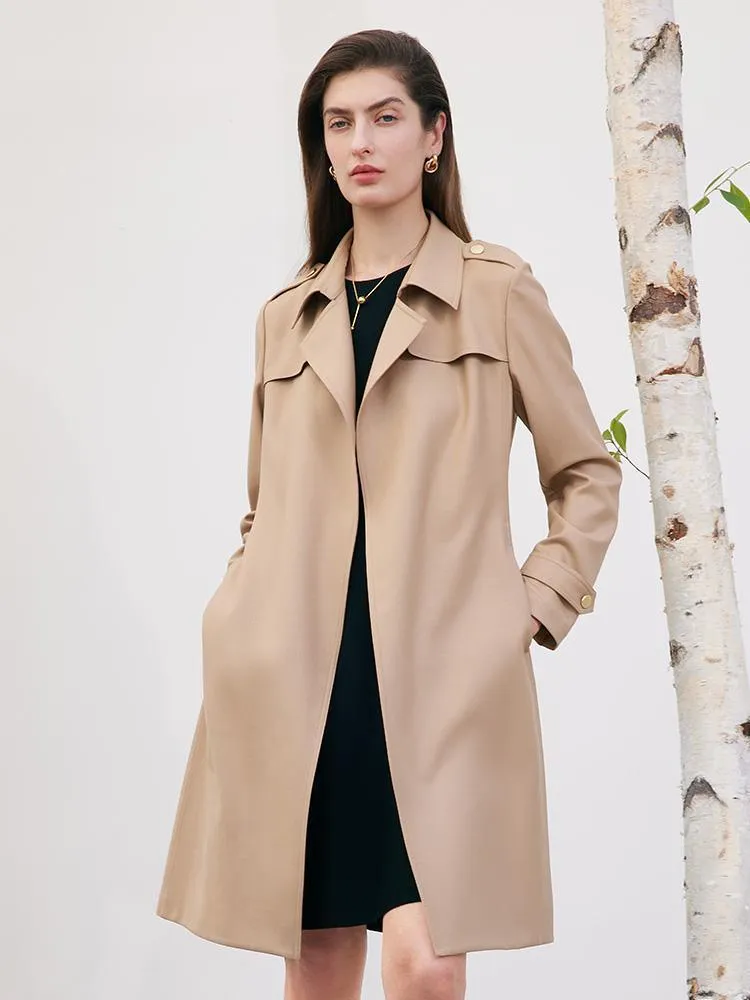 Worsted Wool Trench Coat With Belt